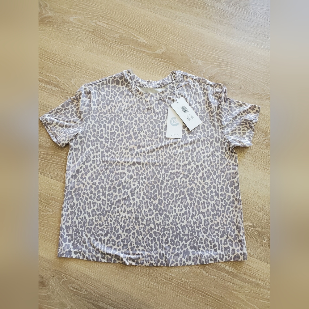 Johnny Was Calme Effect Drop Shoulder Tee Gray Animal Print Small $72